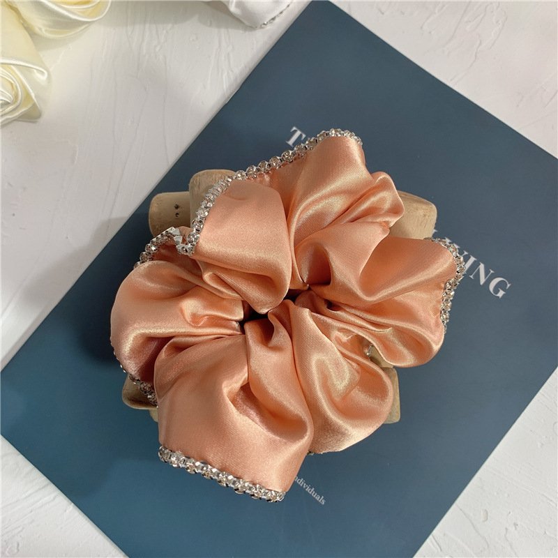 fashionable design silver rivet hair silk scrunchie hair ties bling 100% silk scrunchies custom oversized scrunchies