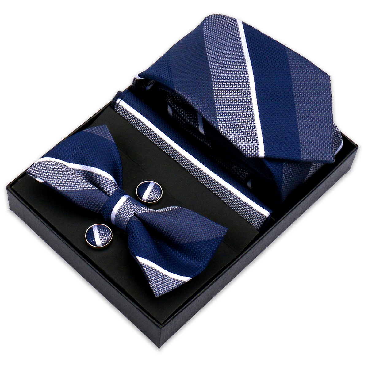 Luxury Green Blue Men Tie PIn Cuff Link Set Bowtie With Pocket Square Set In A Box
