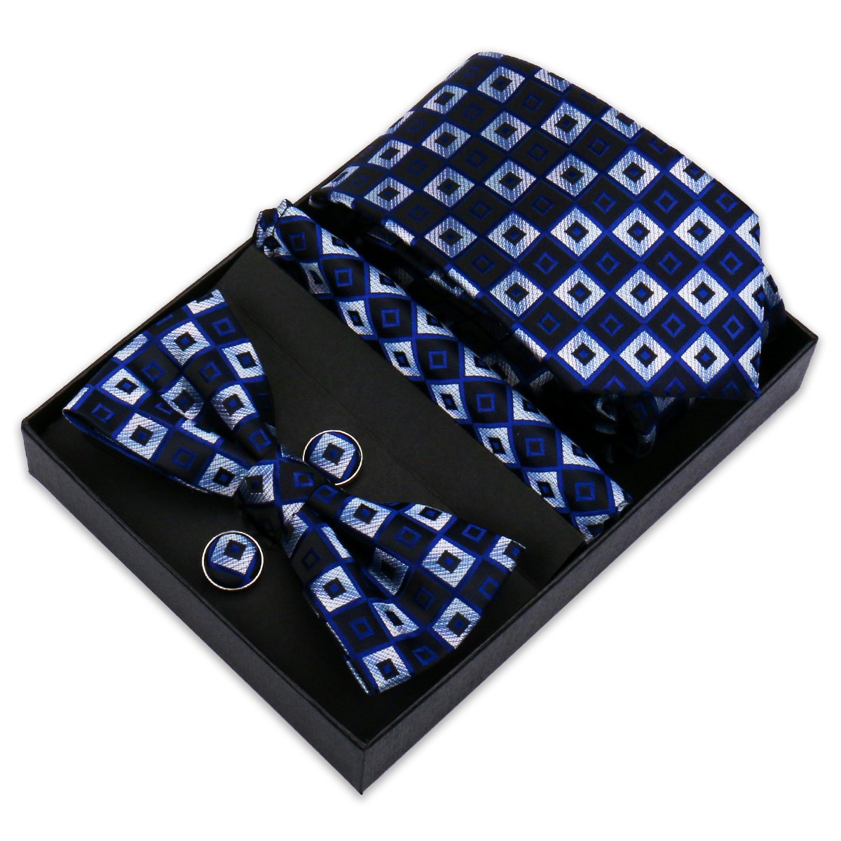 Luxury Green Blue Men Tie PIn Cuff Link Set Bowtie With Pocket Square Set In A Box