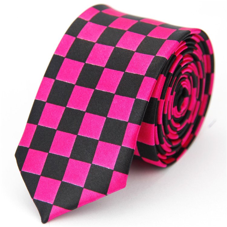 Factory Prices High Quality Polyester Hot Pink Green Blue Plaid Tie Promotional Custom Logo Fashion Polyester Tie