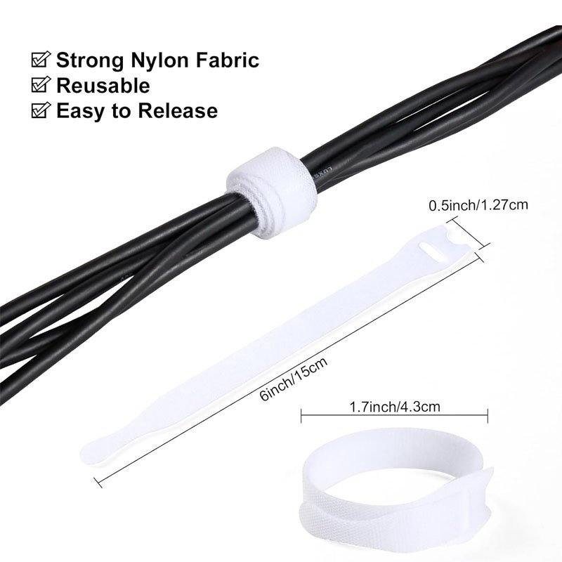 6-inch Adjustable Microfiber Cloth Cable Management Straps Adhesive Hook Loop Cord Organizer Reusable Fastening Cable Tie