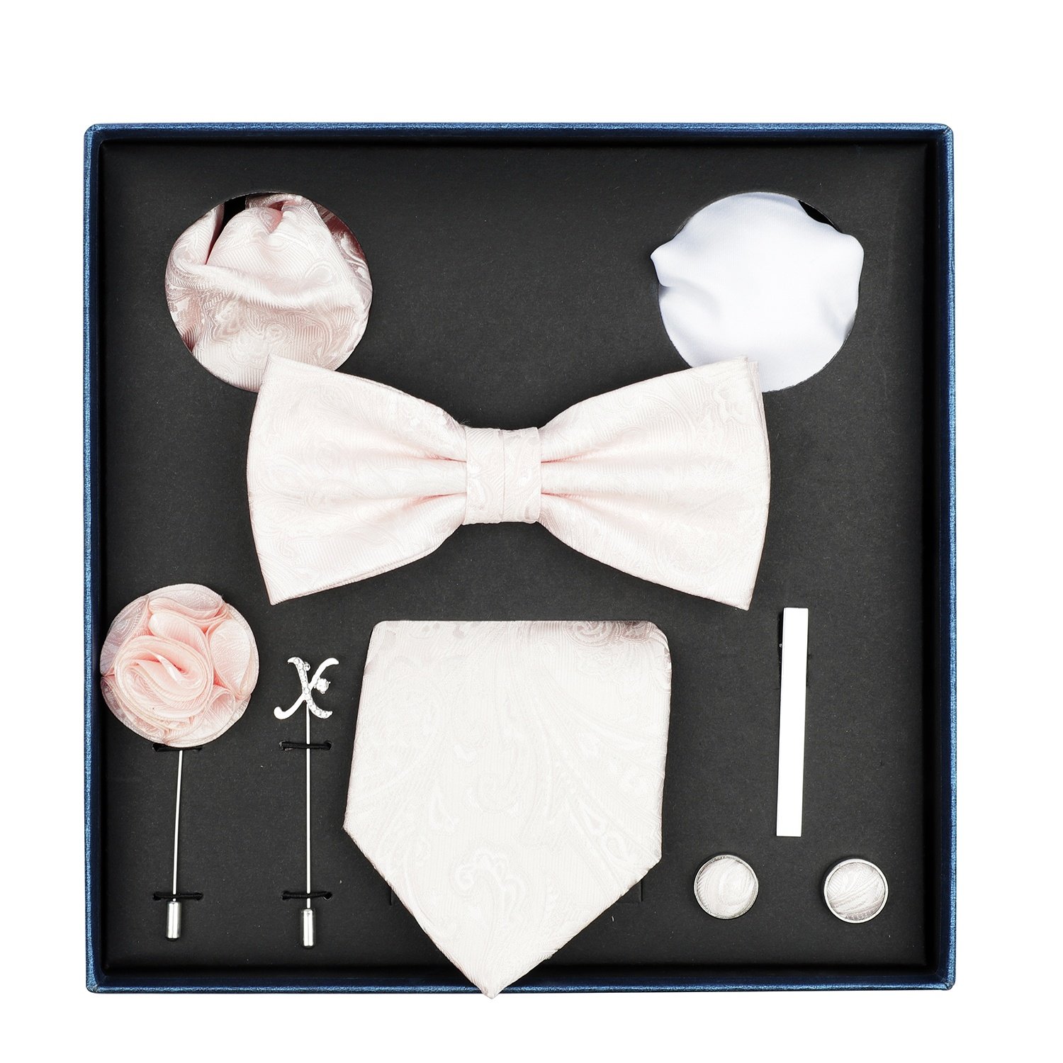 Hot Selling Men's Tie Set Gift Box Fashion Brand Bowtie Pocket Squares Brooch Cufflinks Clip Suit For Mens Necktie Wedding Party