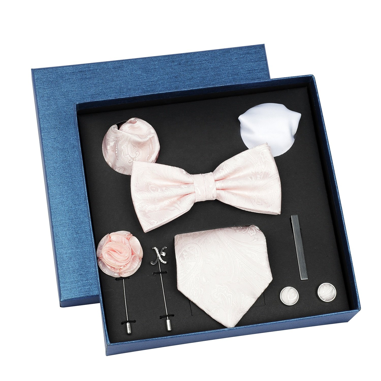 Hot Selling Men's Tie Set Gift Box Fashion Brand Bowtie Pocket Squares Brooch Cufflinks Clip Suit For Mens Necktie Wedding Party