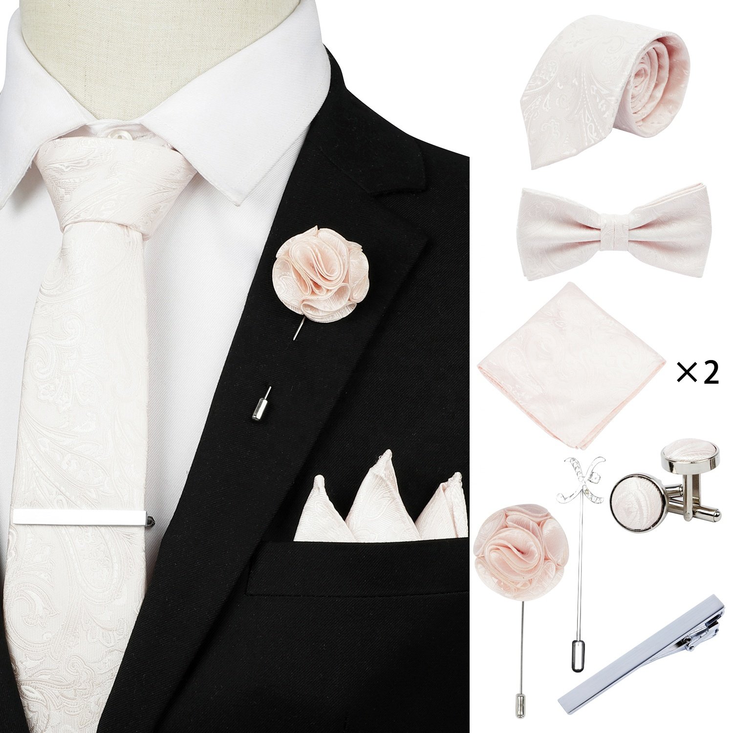 Hot Selling Men's Tie Set Gift Box Fashion Brand Bowtie Pocket Squares Brooch Cufflinks Clip Suit For Mens Necktie Wedding Party