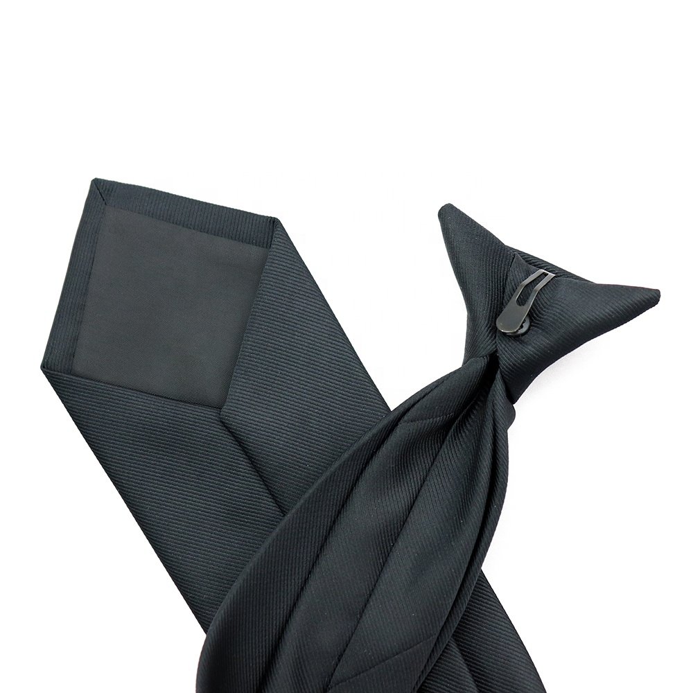Mens Security Uniform Black Polyester Ties Custom Design Necktie Logo Woven Clip On Tie