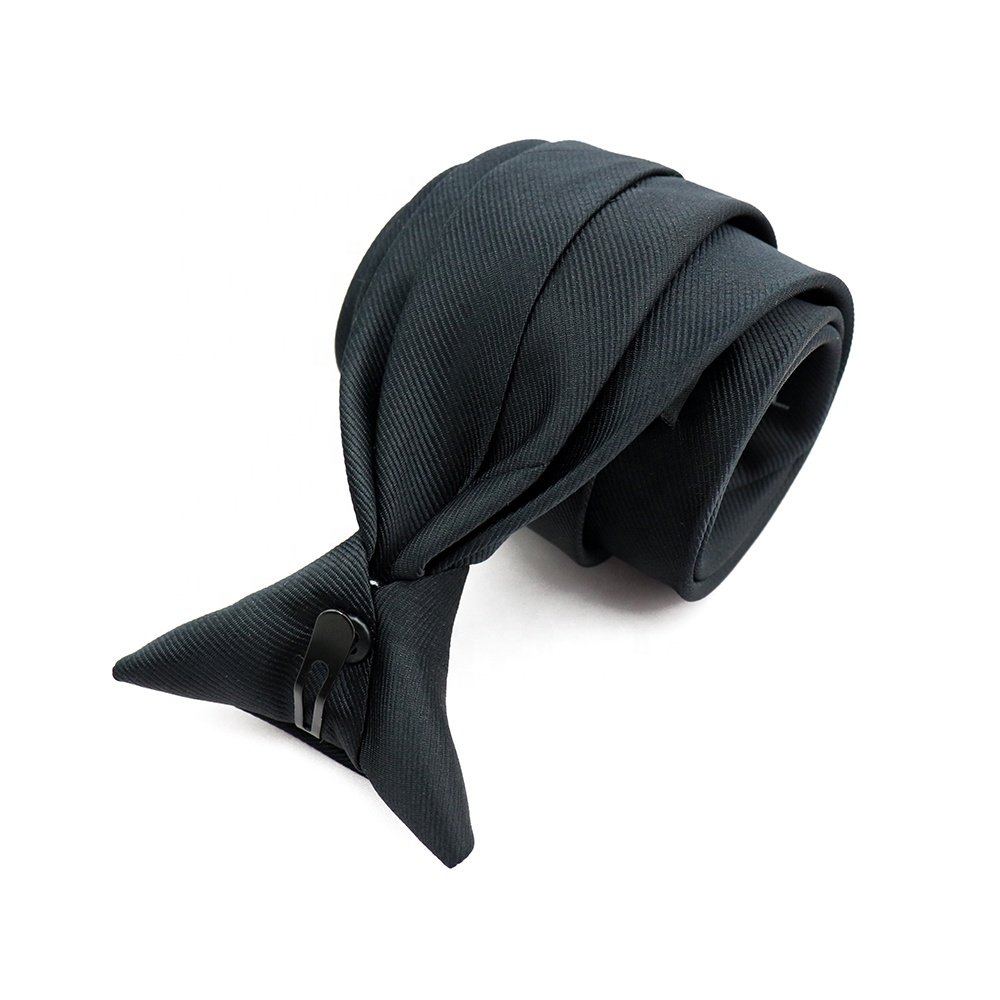 Mens Security Uniform Black Polyester Ties Custom Design Necktie Logo Woven Clip On Tie