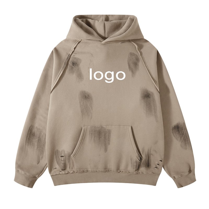 Custom y2k tie dye distressed streetwear unisex hoodies OEM 3D embroidery dirty 460 grams hoodie vintage acid wash men hoodies