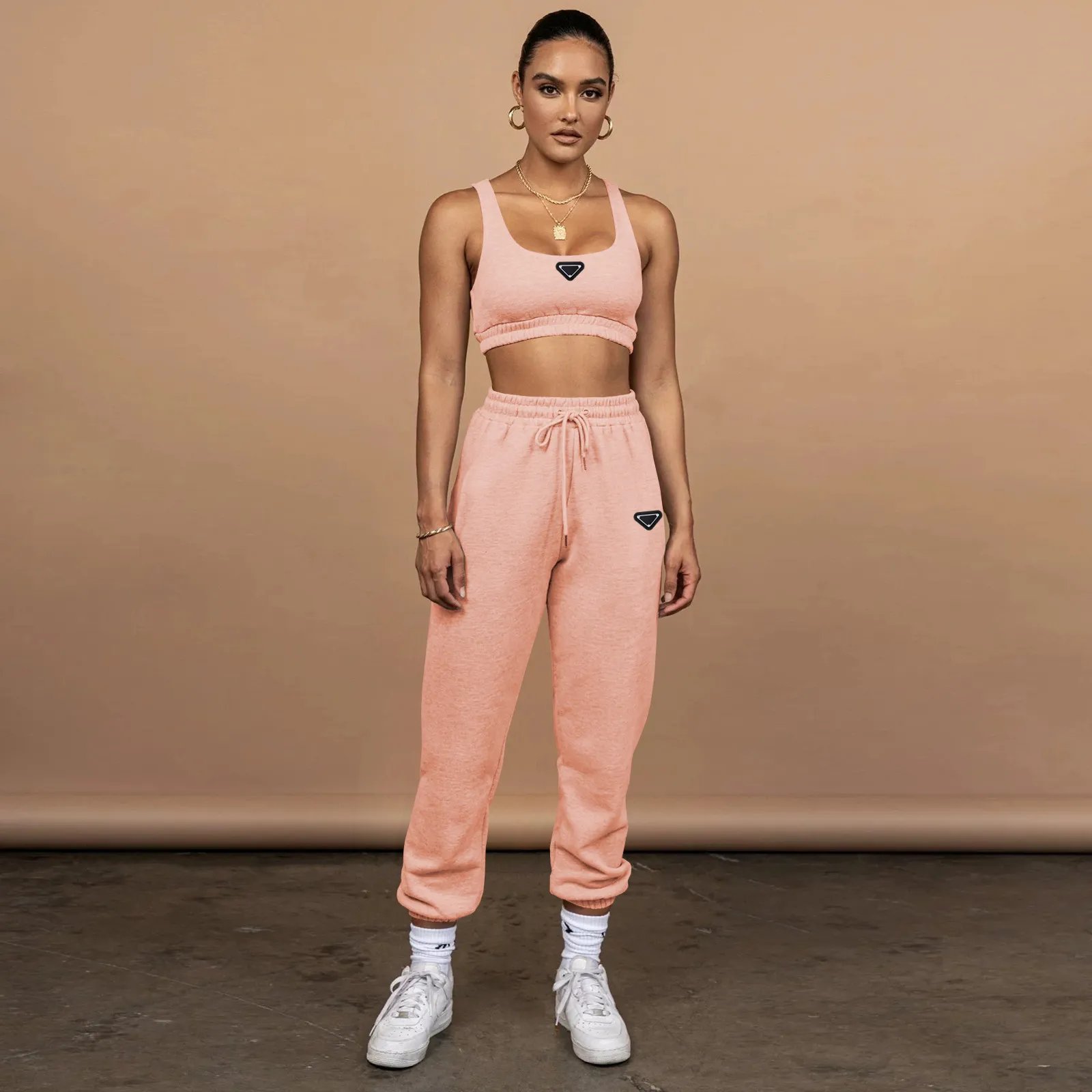 Designer Brand Women's Tracksuits Women's Navel-baring Top Tie-up Trousers Two-piece Sports Running Suit Clothes Vest