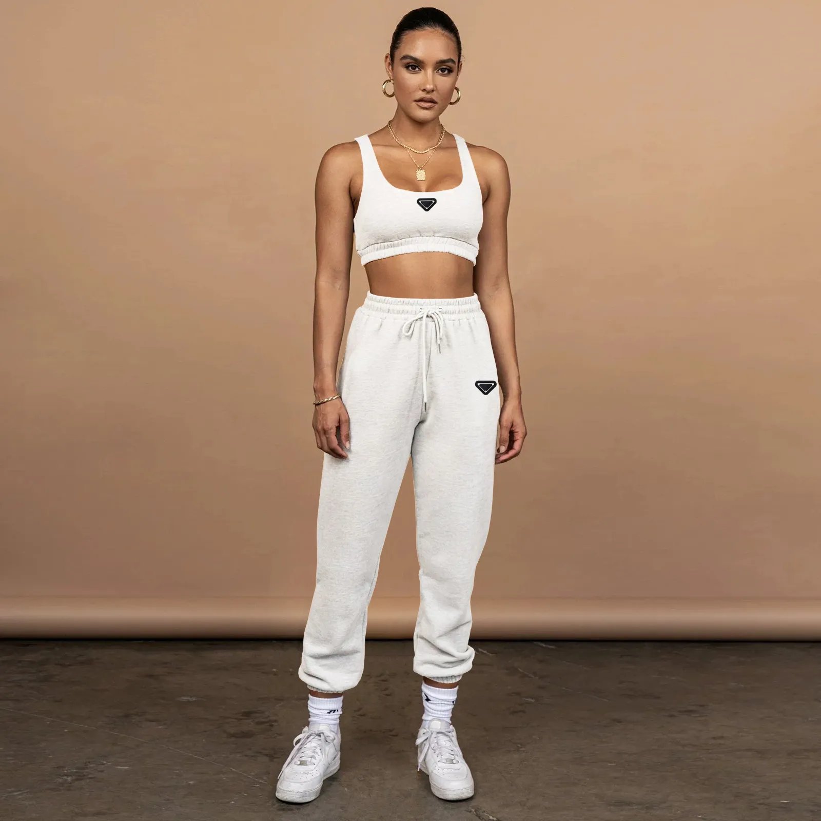 Designer Brand Women's Tracksuits Women's Navel-baring Top Tie-up Trousers Two-piece Sports Running Suit Clothes Vest