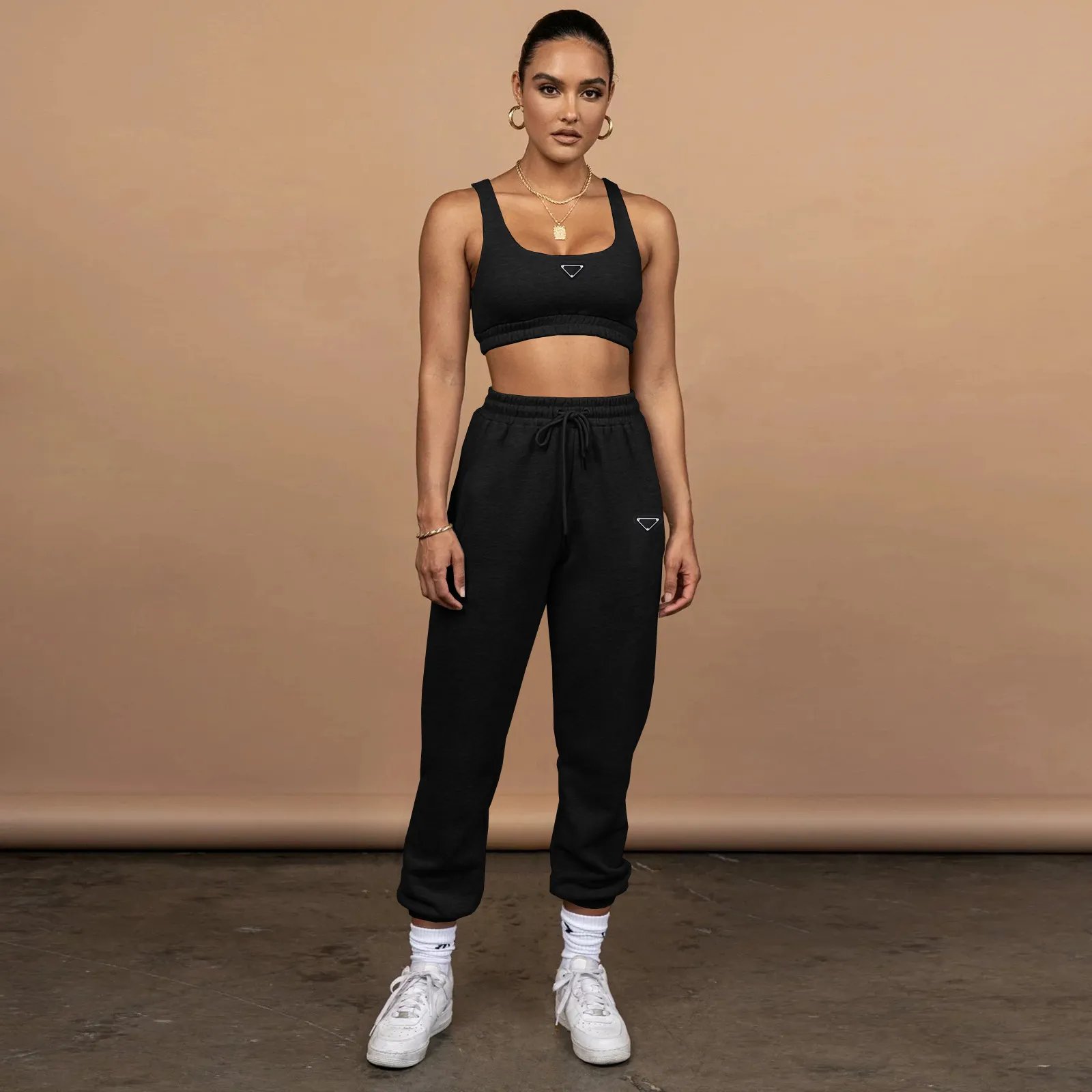 Designer Brand Women's Tracksuits Women's Navel-baring Top Tie-up Trousers Two-piece Sports Running Suit Clothes Vest
