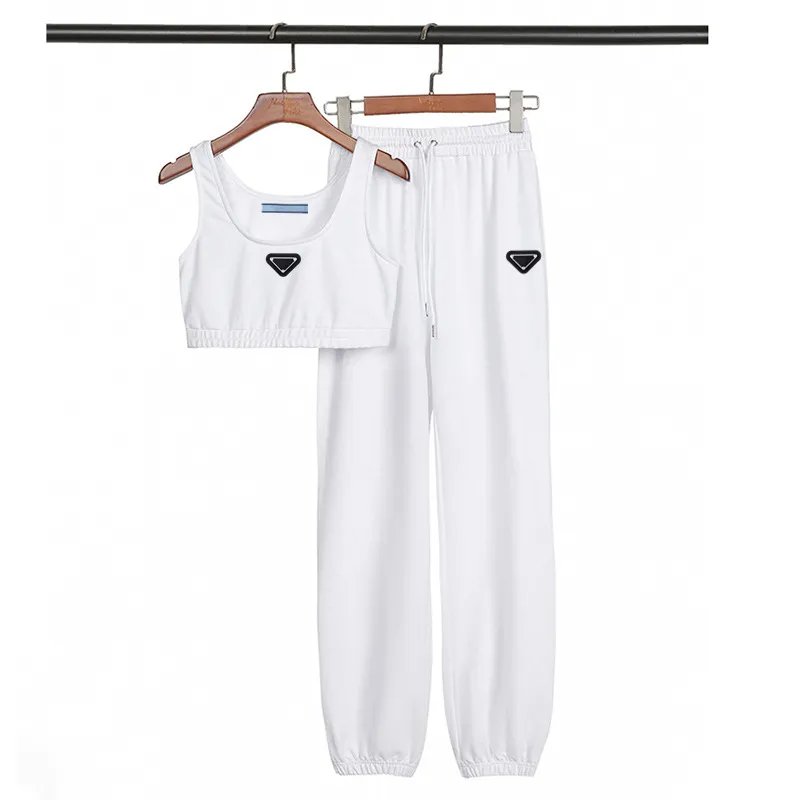 Designer Brand Women's Tracksuits Women's Navel-baring Top Tie-up Trousers Two-piece Sports Running Suit Clothes Vest
