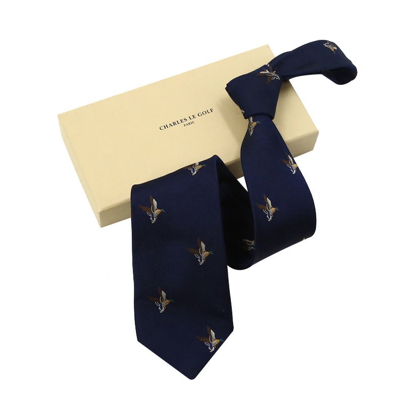 2024 Hot Selling Animal Logo Men's Pure Polyester Neck Tie High Quality Low Price Cheap Luxury Neckties For Men Customized