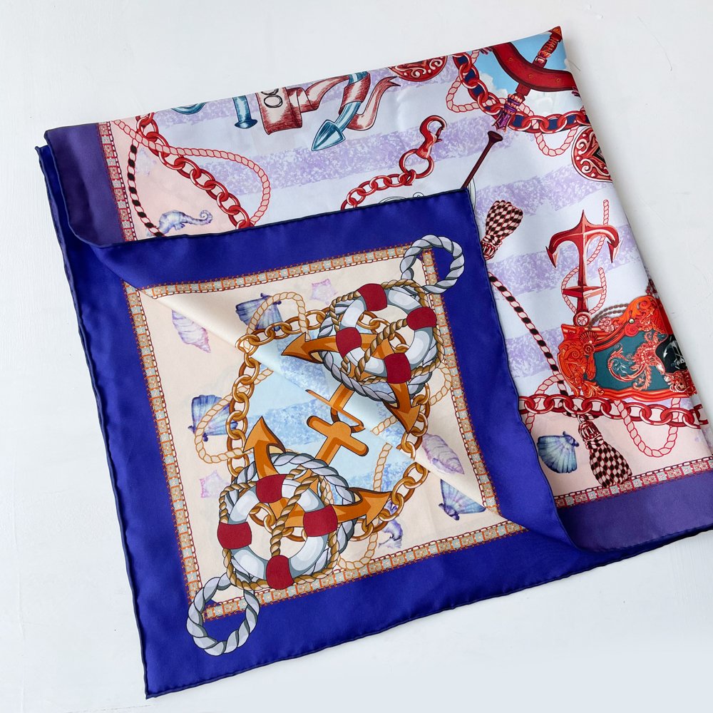 High-end Custom Printed Handmade Twill Hand Roll Hem Silk Square Scarf With Silk Scarf Packaging Boxes