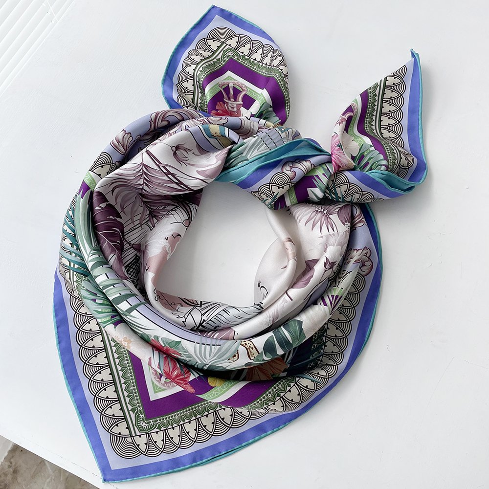 High-end Custom Printed Handmade Twill Hand Roll Hem Silk Square Scarf With Silk Scarf Packaging Boxes