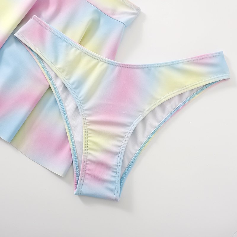 OEM custom printed beach dress 3 piece bikini set sexy bathing suit tie dye swimwear beachwear cover up