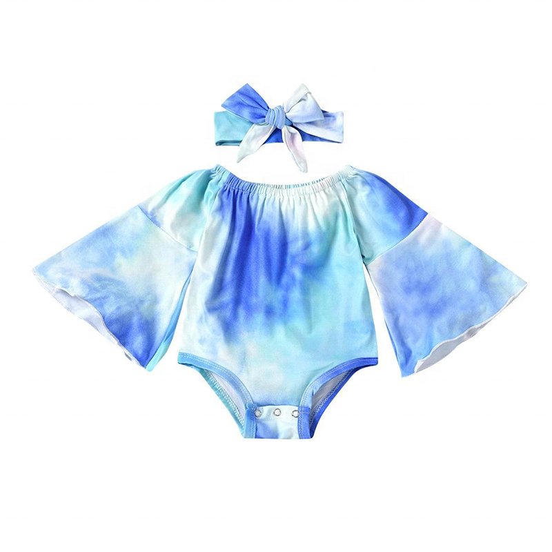 Boutique Baby Rompers Flare Sleeve Tie-dyed Spring Newborn Rompers Baby With Headband Newborn Baby Fall Rompers Jumpsuit