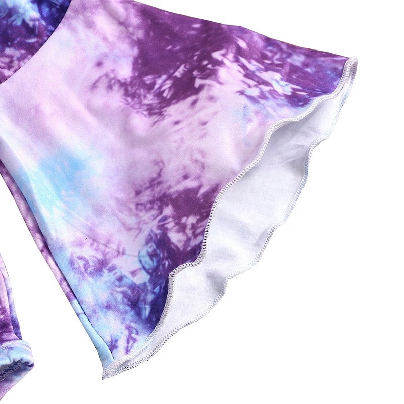 Boutique Baby Rompers Flare Sleeve Tie-dyed Spring Newborn Rompers Baby With Headband Newborn Baby Fall Rompers Jumpsuit