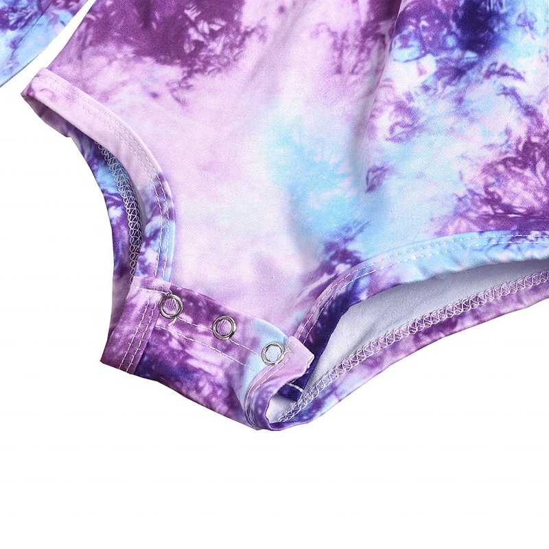 Boutique Baby Rompers Flare Sleeve Tie-dyed Spring Newborn Rompers Baby With Headband Newborn Baby Fall Rompers Jumpsuit