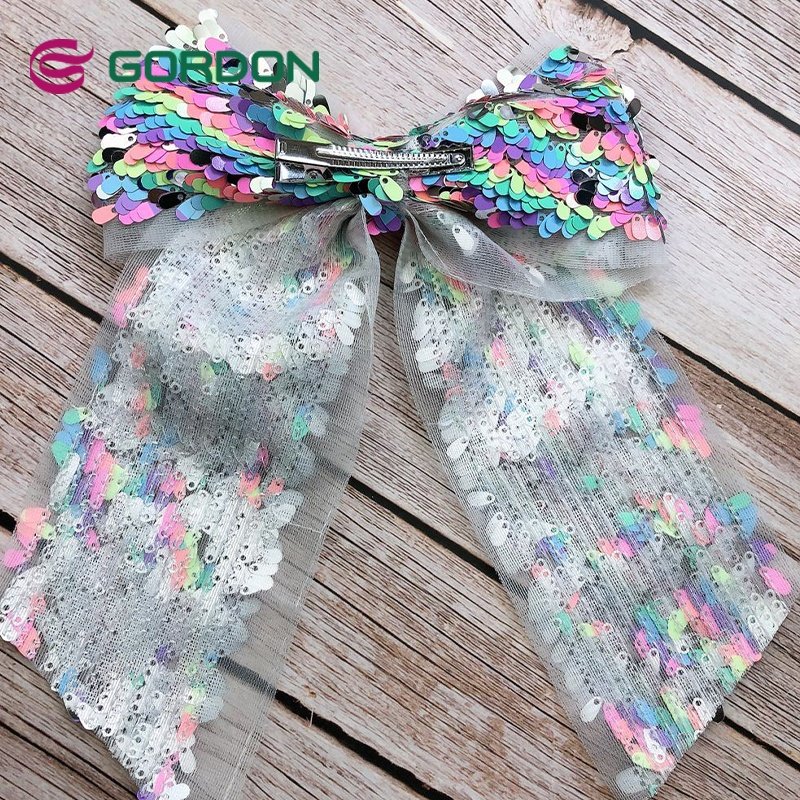 Gordon Ribbons Sequins Glitter Hair Bows with Alligator Hair Clips Big Glittering Bow for Girls Kinds Hair Accessories