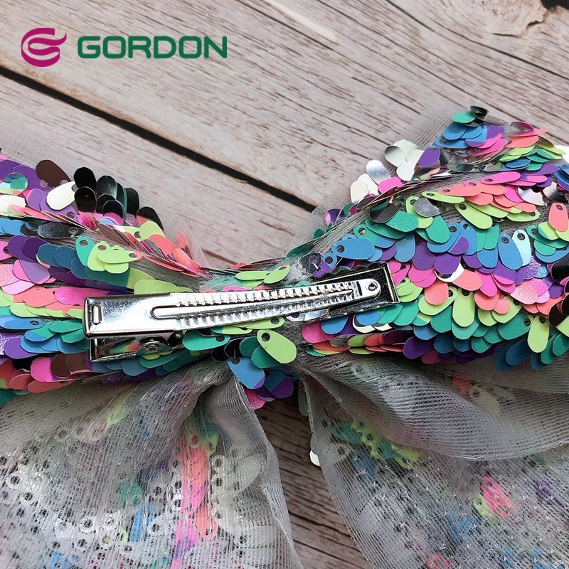 Gordon Ribbons Sequins Glitter Hair Bows with Alligator Hair Clips Big Glittering Bow for Girls Kinds Hair Accessories
