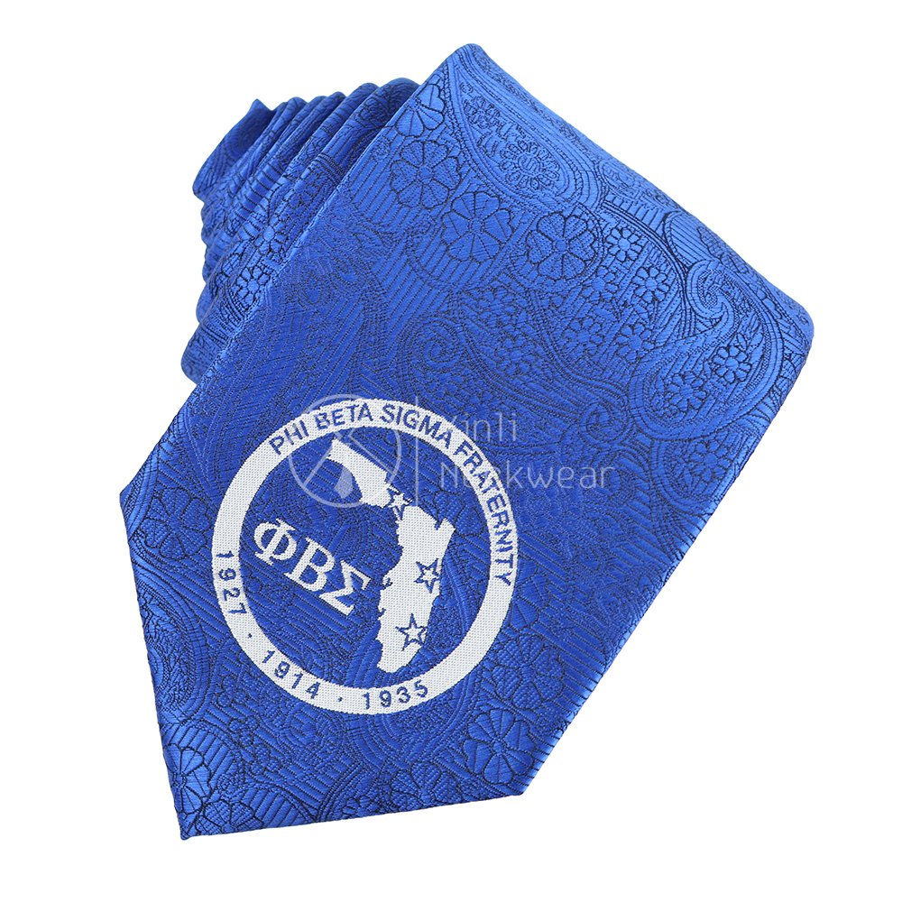 Royal Blue Paisley Phi Beta Sigma Fraternity Tie and Pocket Square Set Polyester Men Custom Logo Neck Ties and Handkerchiefs