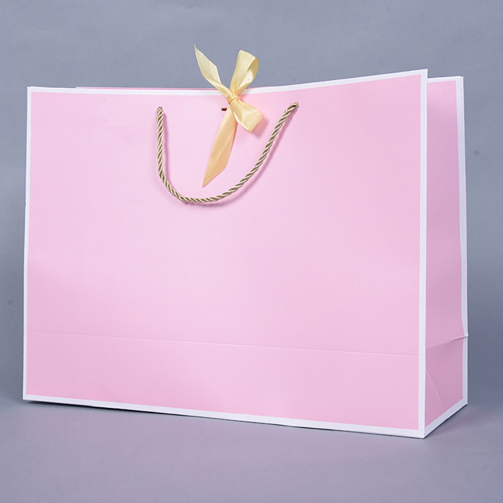 Standing gift bag pink with bow tie shopping paper bag can be customized LOGO wholesale white card paper bag with handles