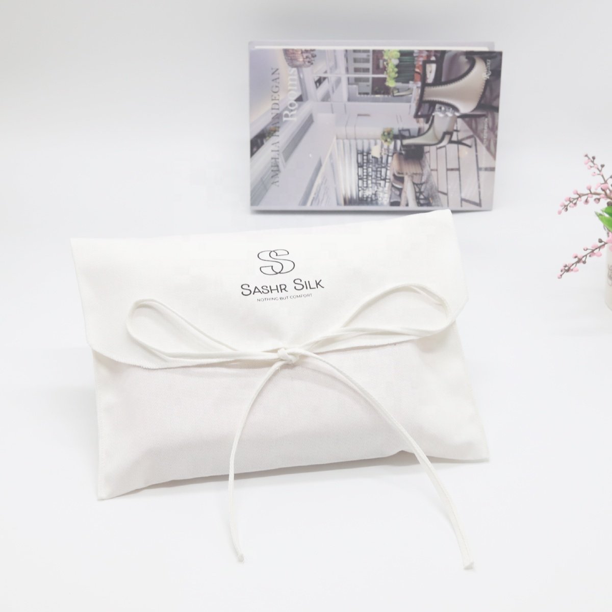 Wholesale Cotton Twill Makeup Envelope Gift Bag With Tie White Custom Cotton Cosmetic Packaging Envelope Pouch