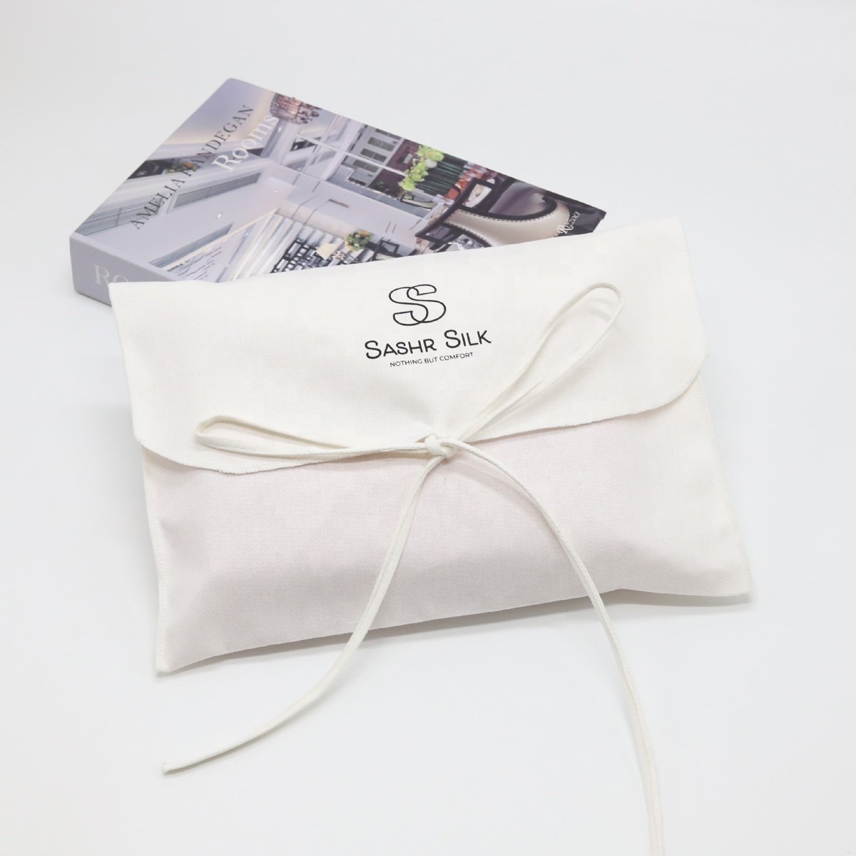 Wholesale Cotton Twill Makeup Envelope Gift Bag With Tie White Custom Cotton Cosmetic Packaging Envelope Pouch