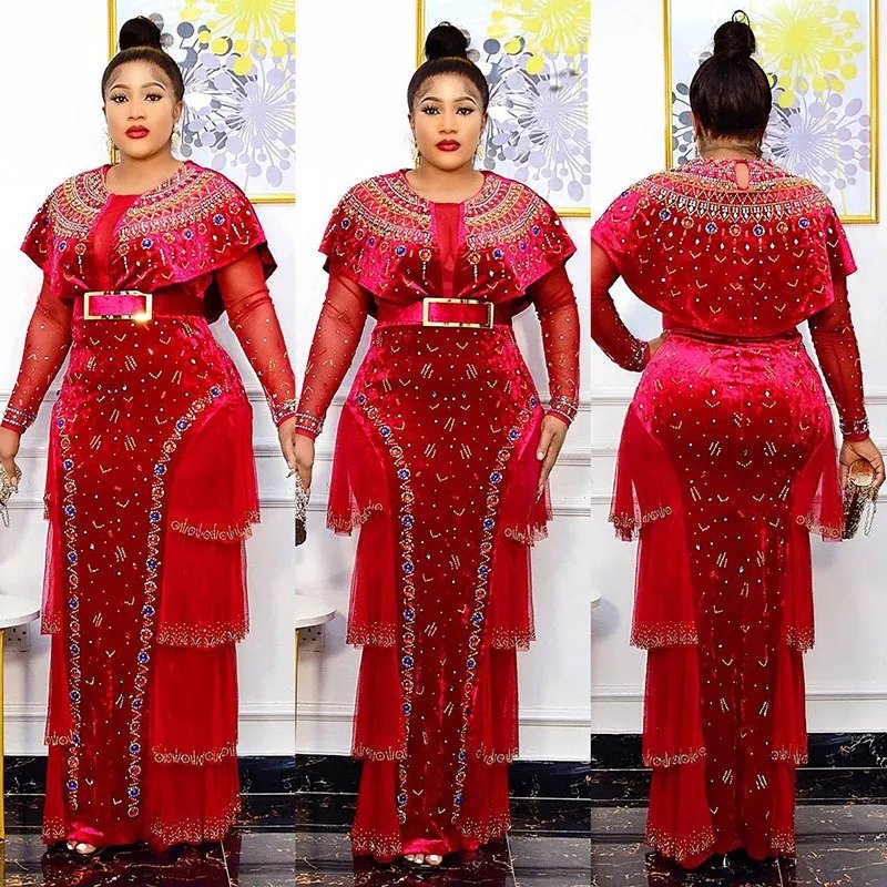 Plus Size Luxury High Waist African Diamond Dress for Women Elegant Lady Wedding Evening Dresses Sexy Female Party Bodycon Gown