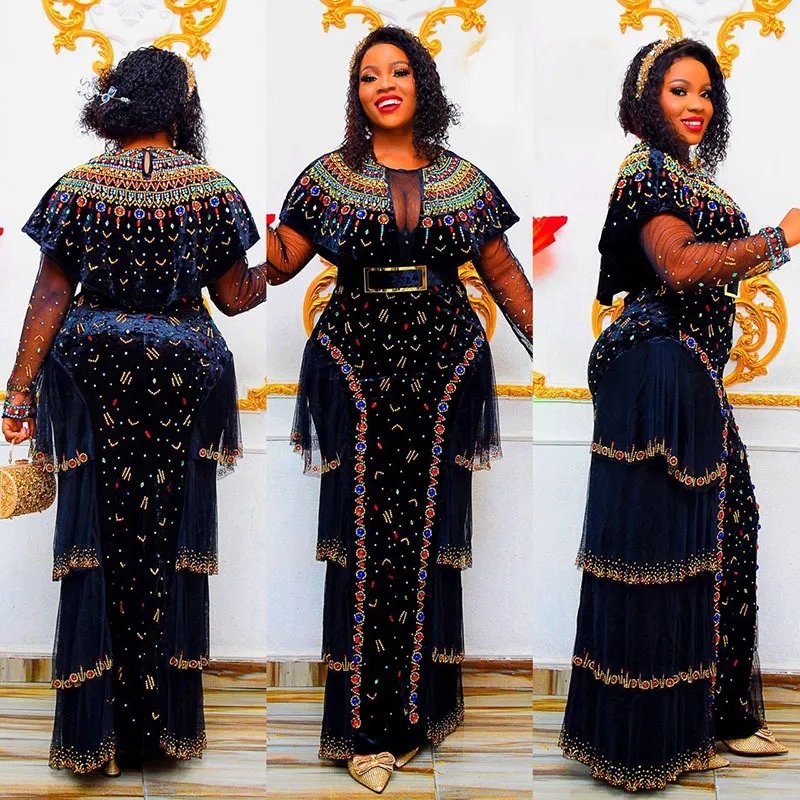 Plus Size Luxury High Waist African Diamond Dress for Women Elegant Lady Wedding Evening Dresses Sexy Female Party Bodycon Gown
