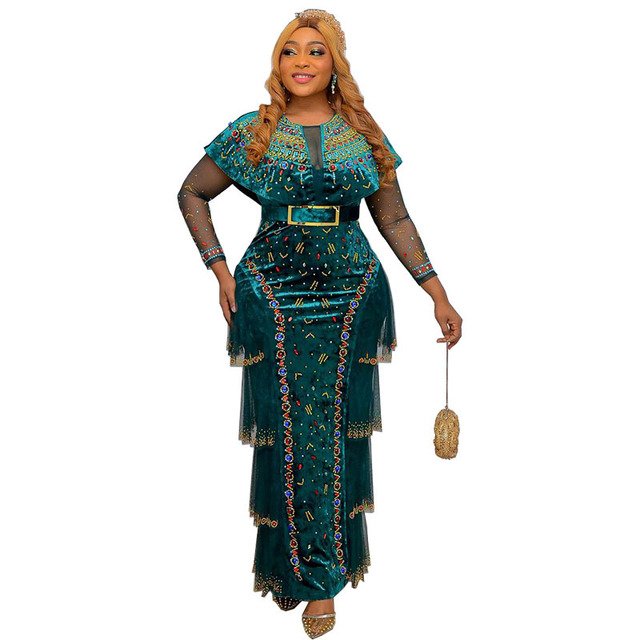 Plus Size Luxury High Waist African Diamond Dress for Women Elegant Lady Wedding Evening Dresses Sexy Female Party Bodycon Gown