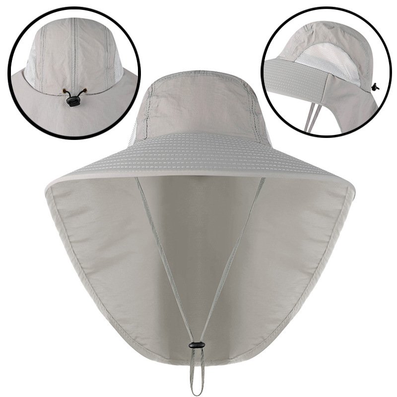 Quick Dry Sunshade Solid Color Customized Porosity Camouflage Wide Brim Neck Protection Foldable Meshes Fishing Bucket Hat