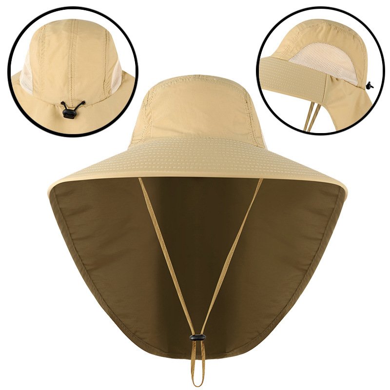 Quick Dry Sunshade Solid Color Customized Porosity Camouflage Wide Brim Neck Protection Foldable Meshes Fishing Bucket Hat
