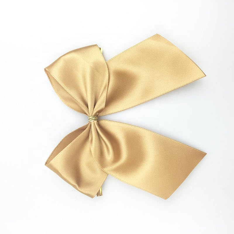 E-Magic hot selling christmas gift wrapping gold color satin ribbon gift wrap bow gift bow with twist tie clip
