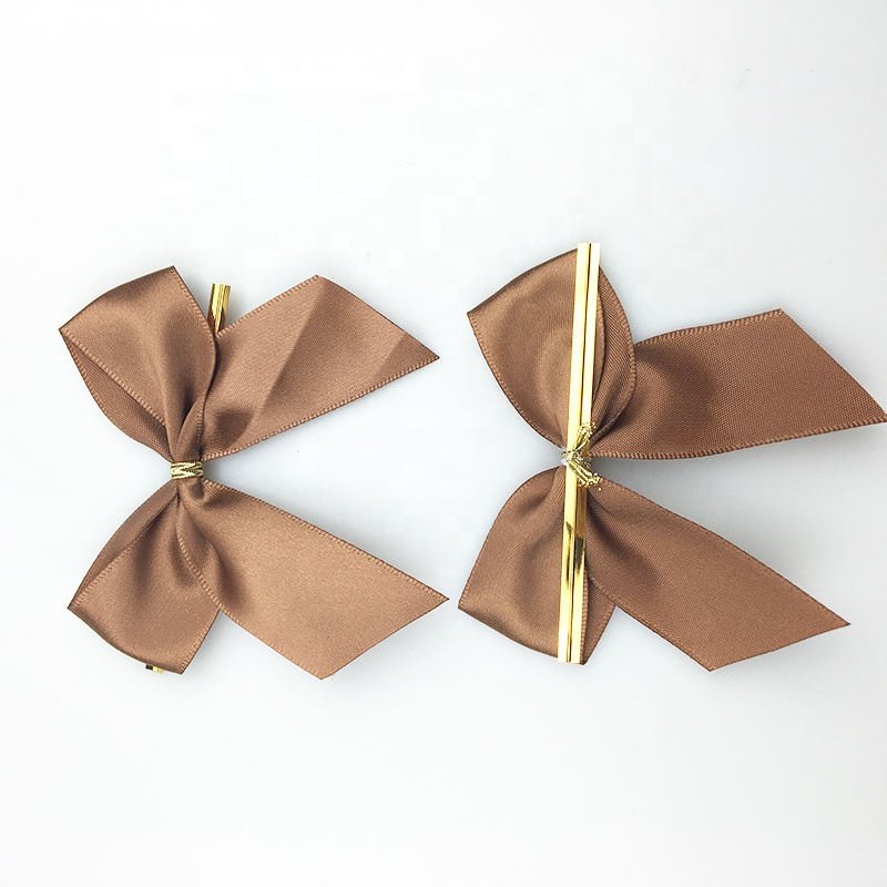 E-Magic hot selling christmas gift wrapping gold color satin ribbon gift wrap bow gift bow with twist tie clip