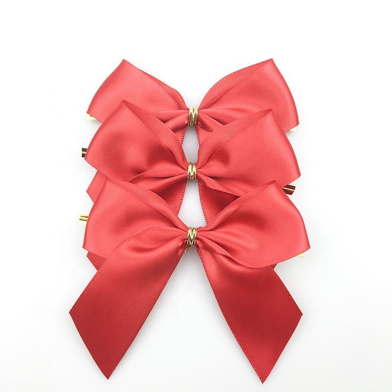 E-Magic hot selling christmas gift wrapping gold color satin ribbon gift wrap bow gift bow with twist tie clip