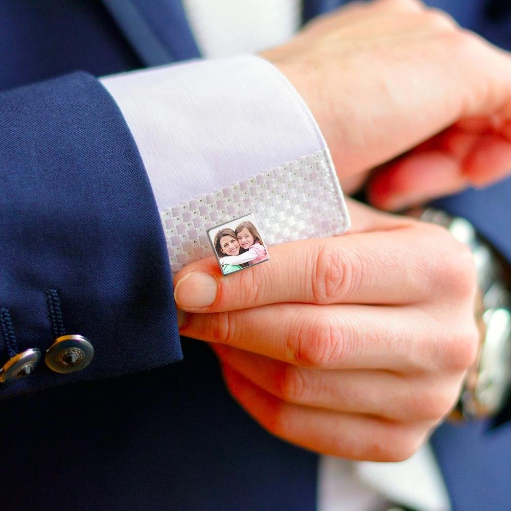 Duoying ETSy Dopshipping Square Personalized Picture Cufflink Stainless Steel Custom Photo Cufflinks