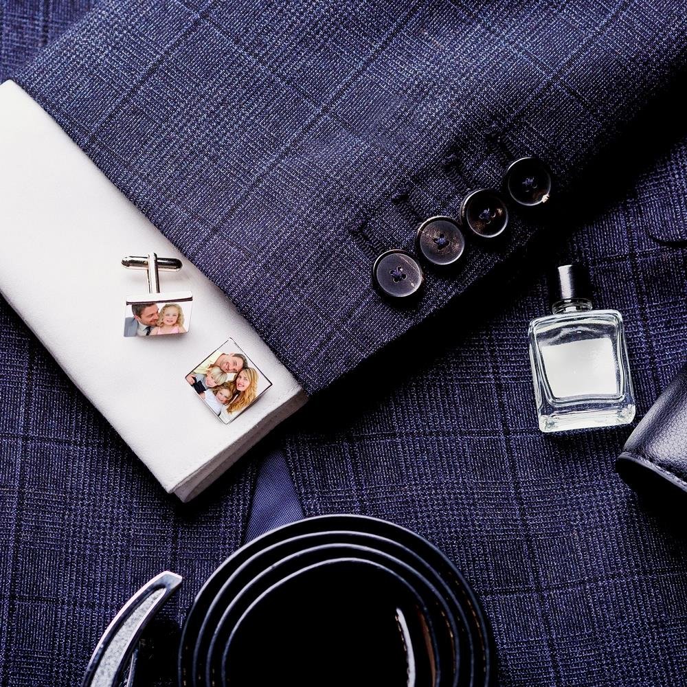 Duoying ETSy Dopshipping Square Personalized Picture Cufflink Stainless Steel Custom Photo Cufflinks