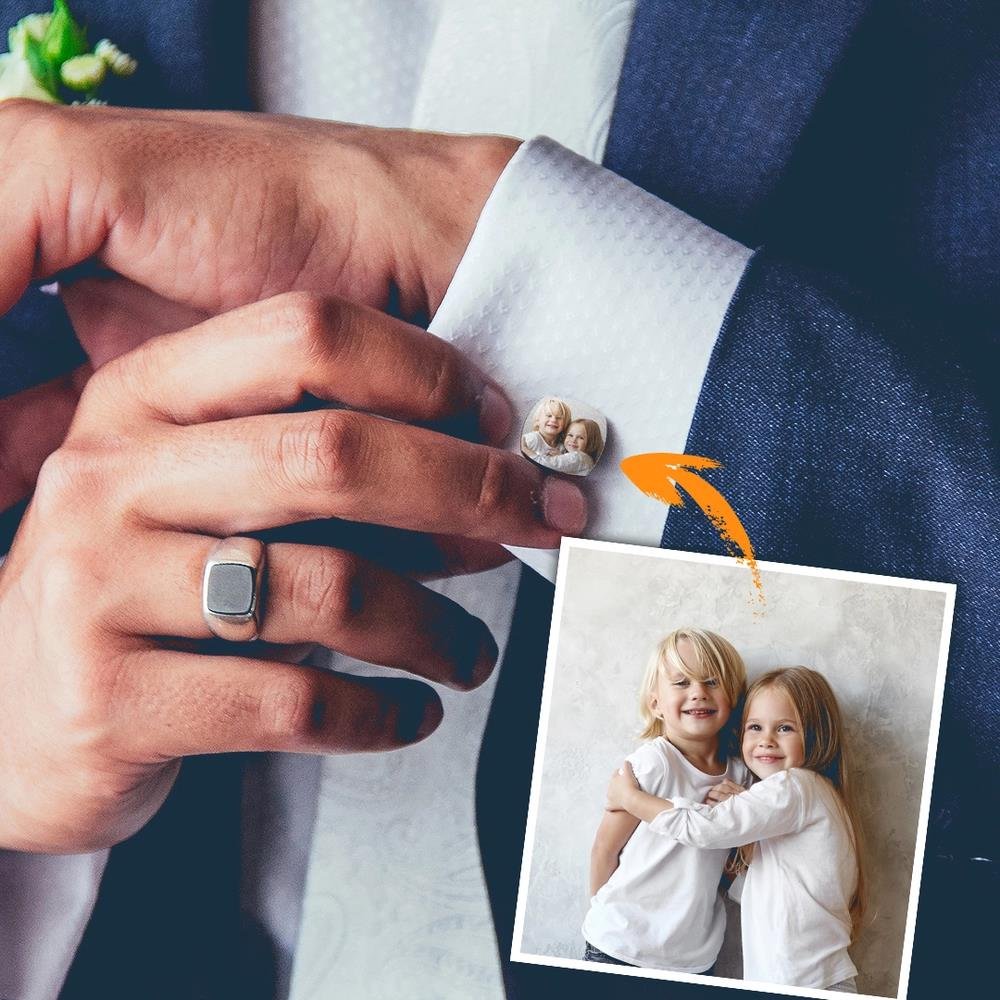 Duoying ETSy Dopshipping Square Personalized Picture Cufflink Stainless Steel Custom Photo Cufflinks
