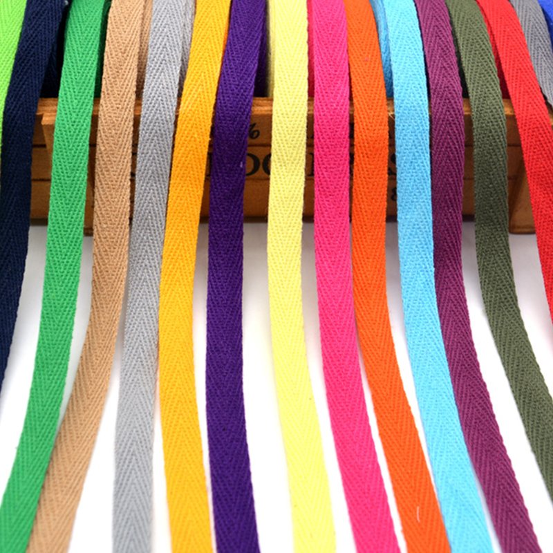 Herringbone Cotton Tape Ribbons Herringbone Cords Wide Flat Cotton for Knit Custom Logo 100% Cotton Sewing 50 Yards /roll 10mm