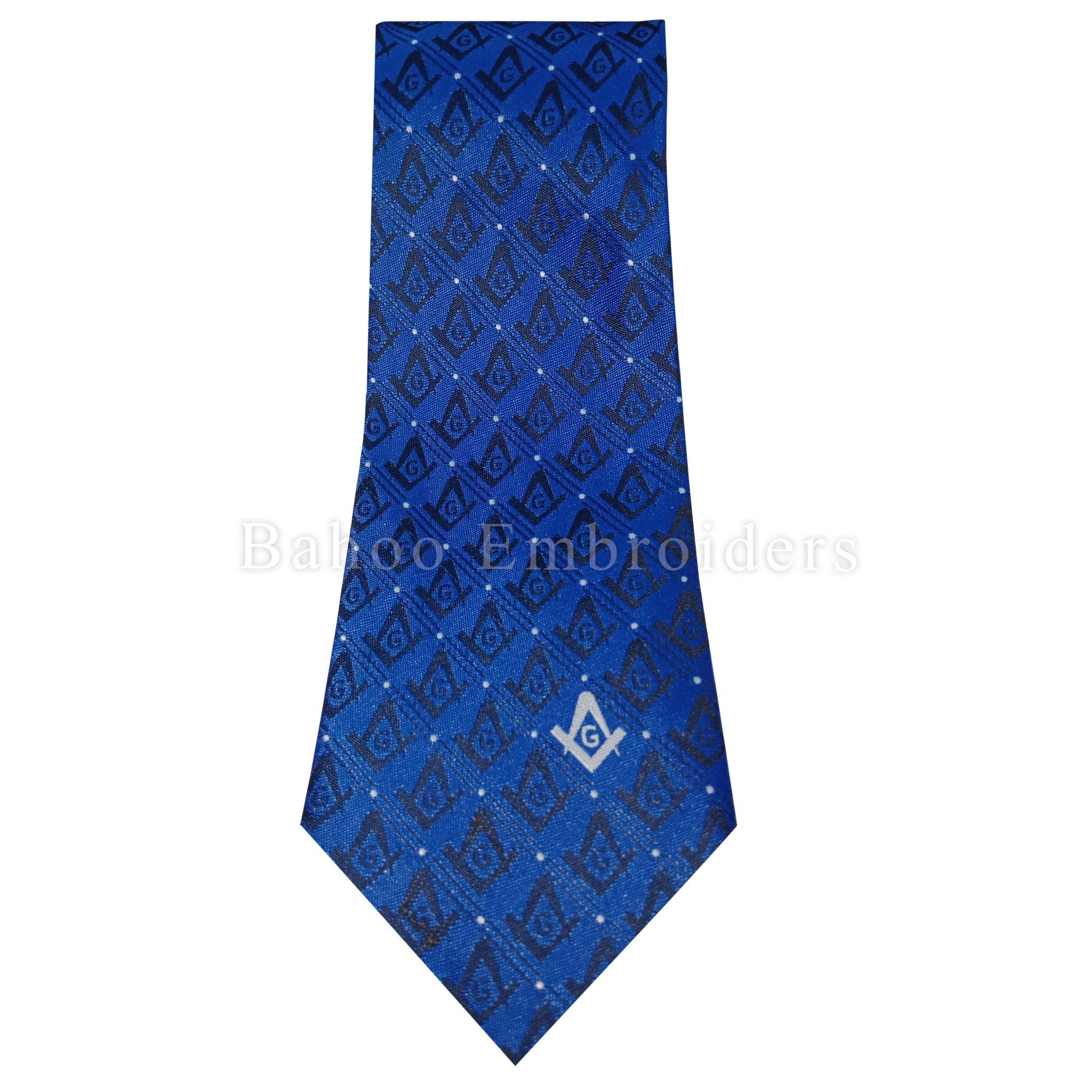 Masonic Regalia Blue Tie with Square & Compass Logo Pattern Design & Polka dots