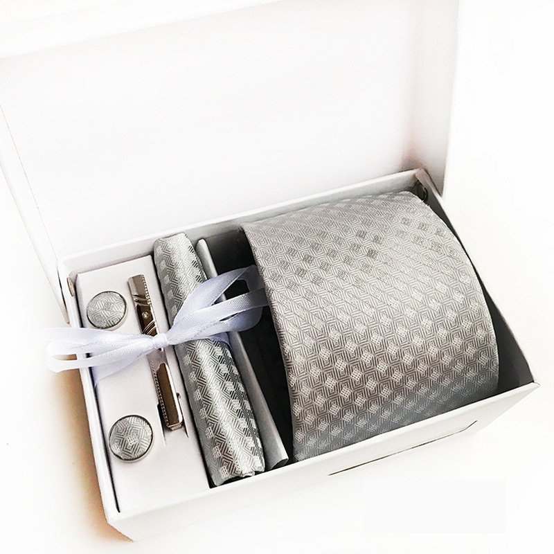 Good Quality Polyester Jacquard Tie Handkerchief and clip 3pcs Set Mens Ties and Pocket Square Men Ties Gift Set