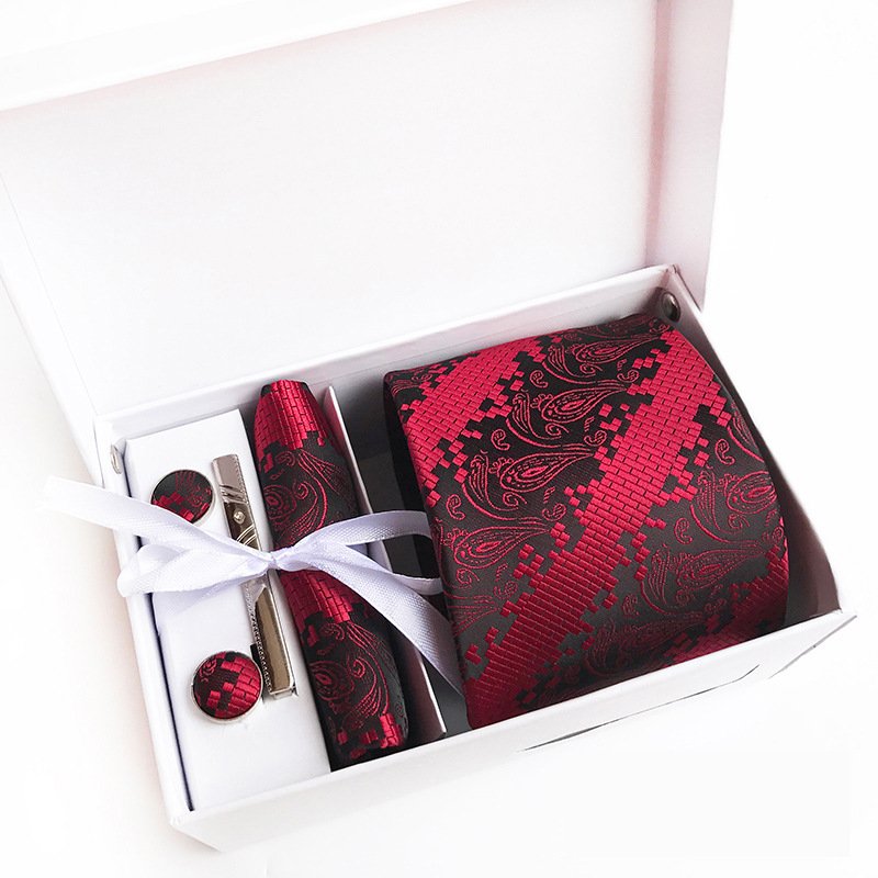 Good Quality Polyester Jacquard Tie Handkerchief and clip 3pcs Set Mens Ties and Pocket Square Men Ties Gift Set