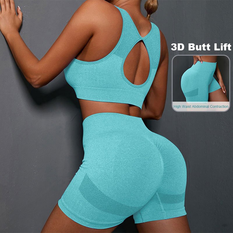 New Women Workout Sets Scrunch Butt Leggings Open Back Sports Bra High Waist Women Yoga Pants Leggings Seamless Yoga Set