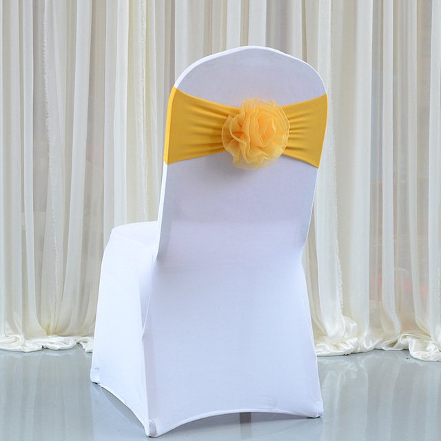 Factory Direct Wedding Chair Sash Spandex Chair Band With Flower Chair Bow Tie for Banquet Wedding Decoration