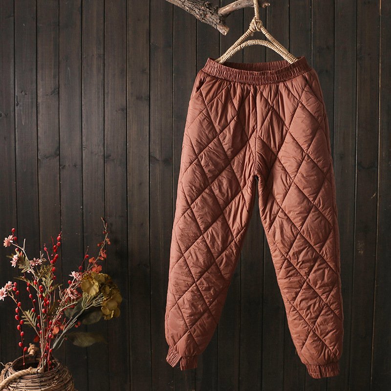 2024 Winter Women Warm Padded Pants Sweatpants Puffer Quilted Trousers Thick Pockets Elastic Waist Casual Long Pants