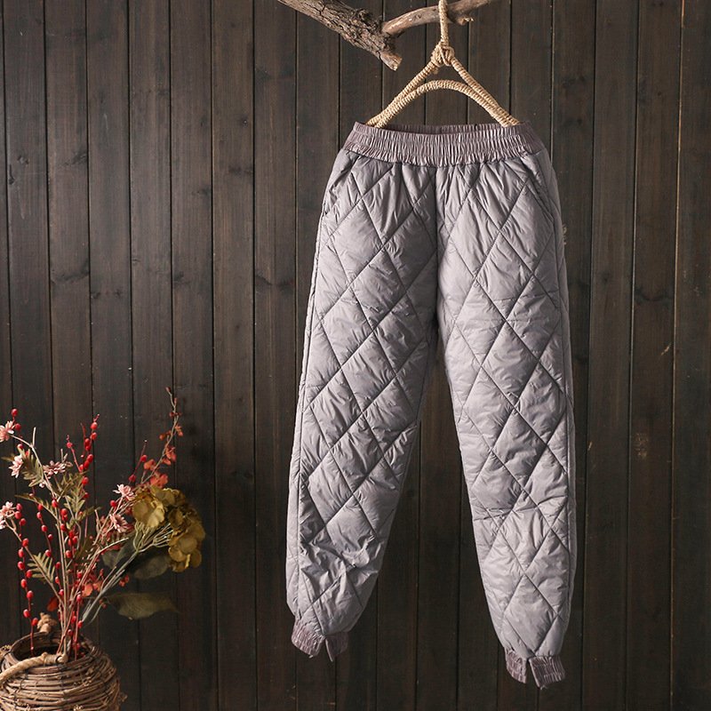 2024 Winter Women Warm Padded Pants Sweatpants Puffer Quilted Trousers Thick Pockets Elastic Waist Casual Long Pants