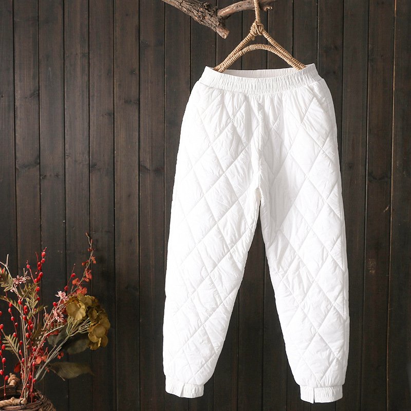 2024 Winter Women Warm Padded Pants Sweatpants Puffer Quilted Trousers Thick Pockets Elastic Waist Casual Long Pants