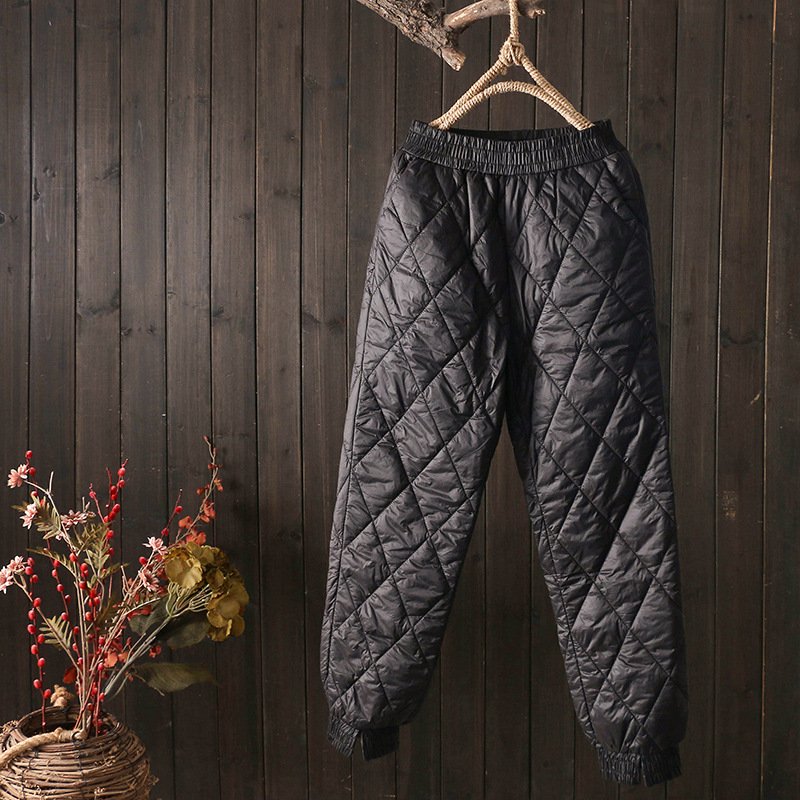 2024 Winter Women Warm Padded Pants Sweatpants Puffer Quilted Trousers Thick Pockets Elastic Waist Casual Long Pants