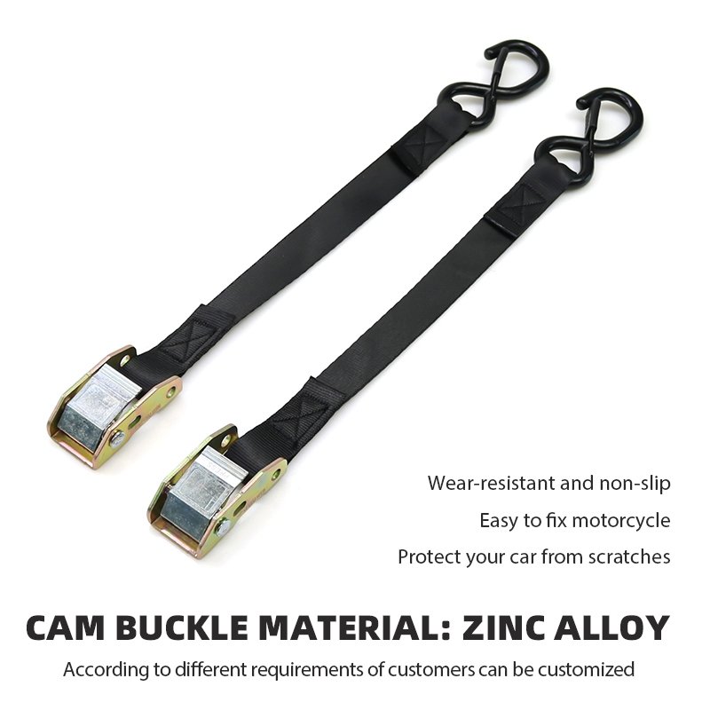 Custom 2 Pack 1 Inch 500Kg Break Strength Motorcycle Cam Buckle Tie Down Strap with Double S-Hook